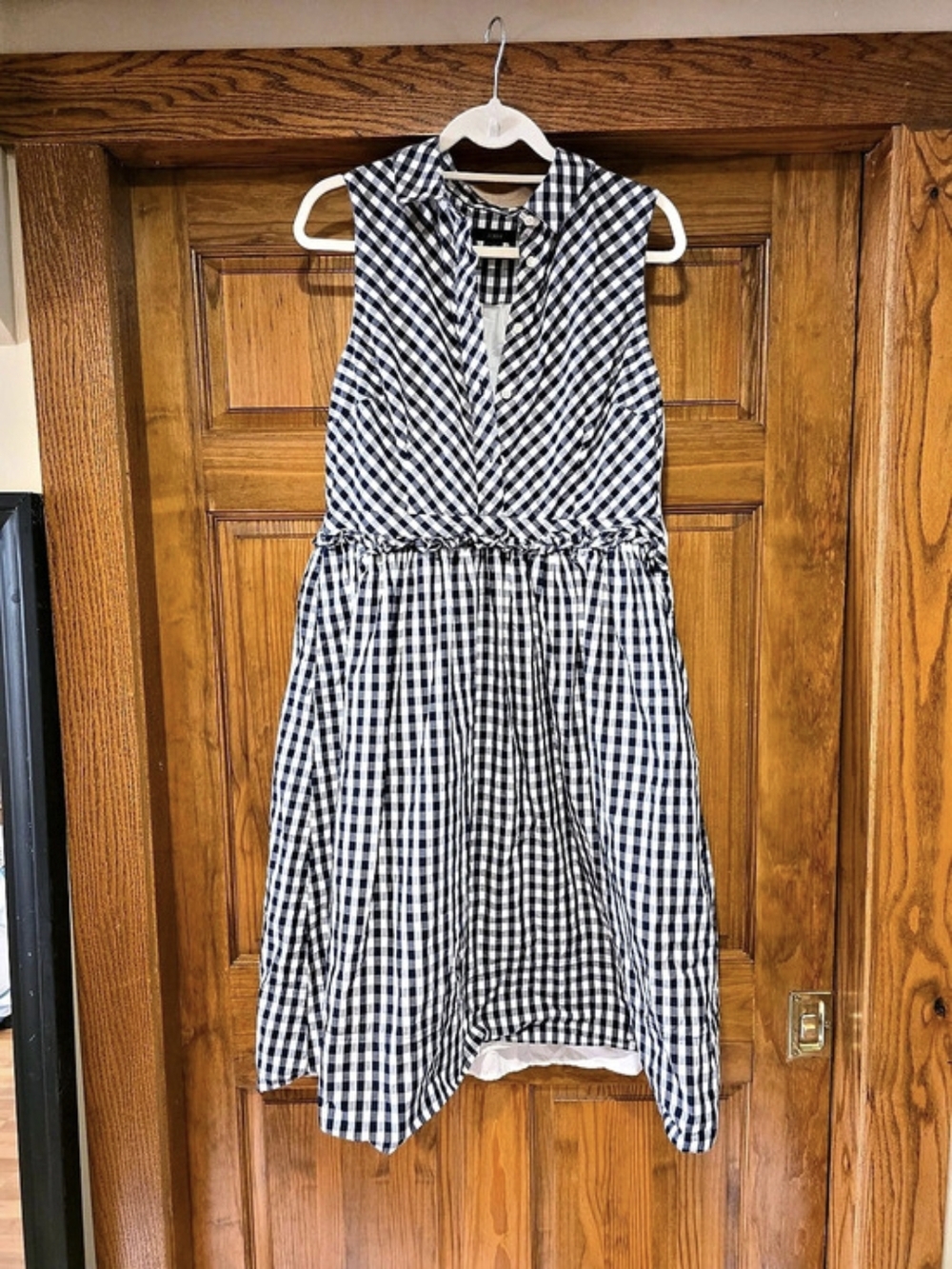 J.Crew Cotton Poplin Gingham Midi Dress in Blue & White Size 14 Like New